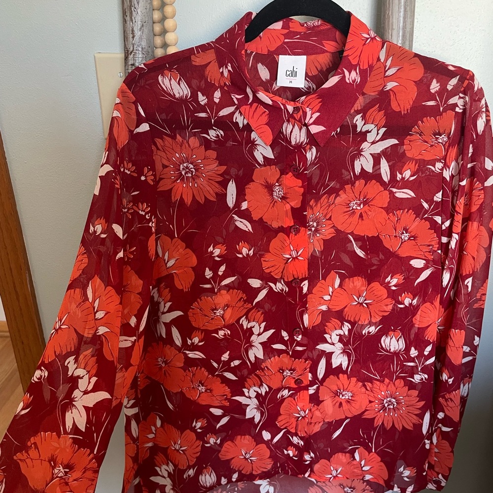 Cabi Red and Orange Floral Shirt